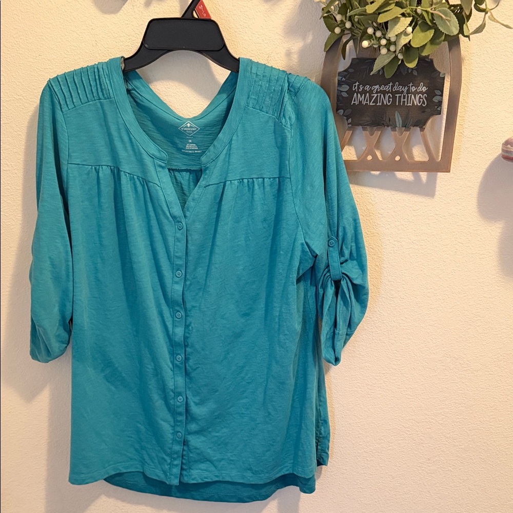 Turquoise Button-Up Women's Top, 1X